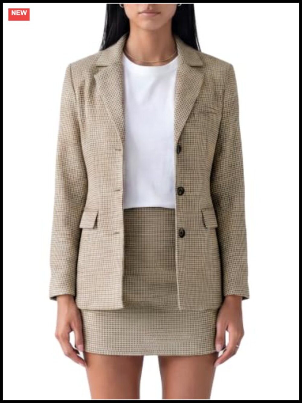 2 Piece Plaid Blazer Suit Set with Matching Mini Skirt